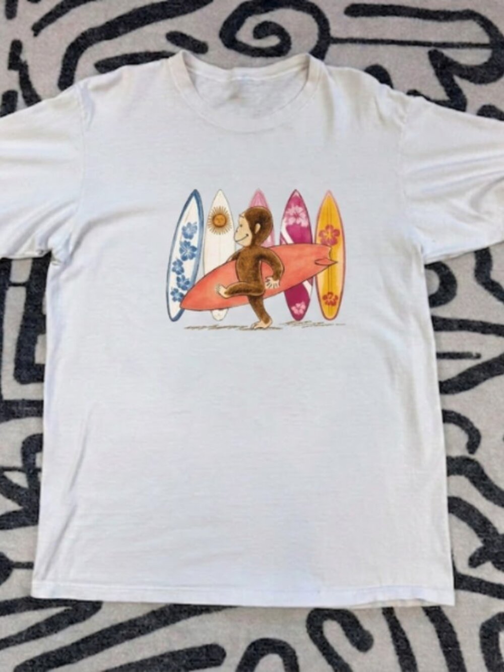 Cute Curious George Surfboard Graphic Tee